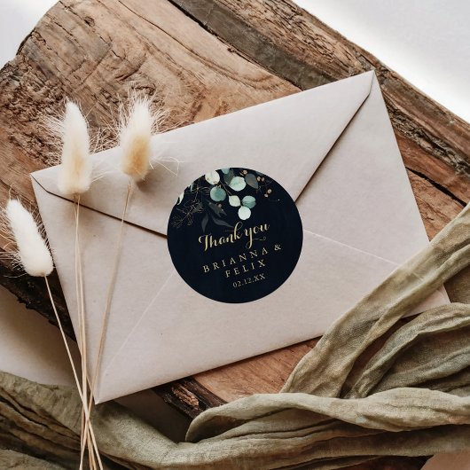 Rustic Gold Floral Hartelijk dank voor het blauwe Ronde Sticker