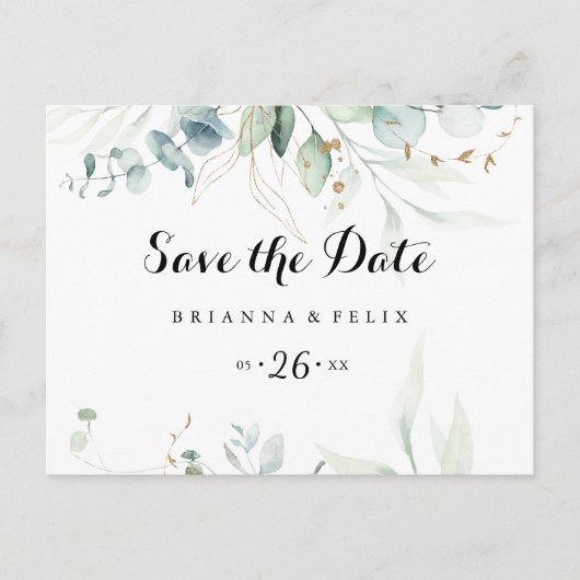 Rustic Gold Floral horizontaal sparen de Datum Briefkaart (Voorkant)