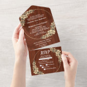 Rustic Gold Floral Wedding All in One Uitnodiging (Afscheurbaar)
