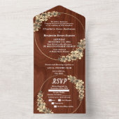Rustic Gold Floral Wedding All in One Uitnodiging (Binnen)