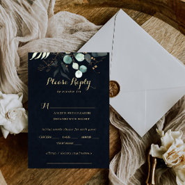 Rustic Gold Floral Wedding Blue Menu Keuze RSVP