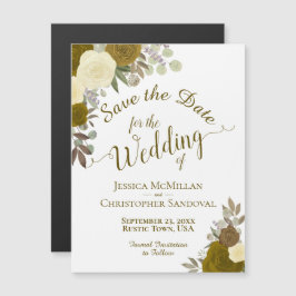 Rustic Gold Floral Wedding Save the Date Magnetische Uitnodiging