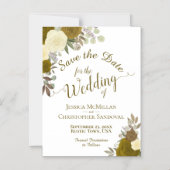 Rustic Gold Floral Wedding Save the Date Magnetische Uitnodiging (Voorkant)