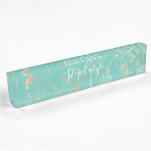 Rustic Gold Foil Pattern Monogrammen Turquoise Blu Naambordje