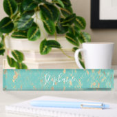 Rustic Gold Foil Pattern Monogrammen Turquoise Blu Naambordje