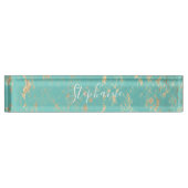 Rustic Gold Foil Pattern Monogrammen Turquoise Blu Naambordje (Voorkant)