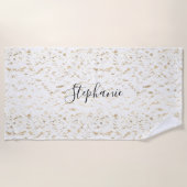 Rustic Gold Foil Patterns Monogram Witte Glitterie Strandlaken (Voorkant)