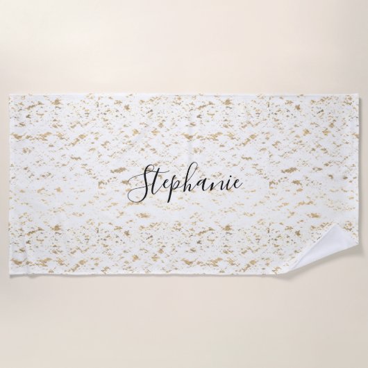 Rustic Gold Foil Patterns Monogram Witte Glitterie Strandlaken (Voorkant)