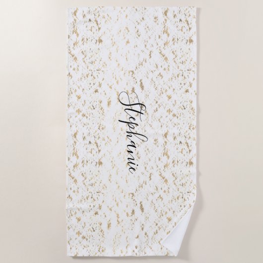 Rustic Gold Foil Patterns Monogram Witte Glitterie Strandlaken (Voorkant)