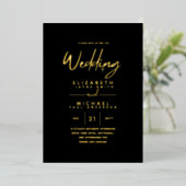 Rustic GOLD FOIL Text Black Wedding Elegant Folie Uitnodiging (Staand Voorkant)