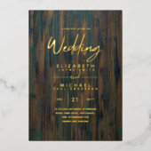 Rustic GOLD FOIL Text Wood Kijk Weddenschap Folie Uitnodiging (Voorkant)