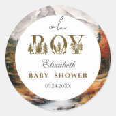 Rustic Gold Forest Baby Boy Shower Ronde Sticker (Voorkant)