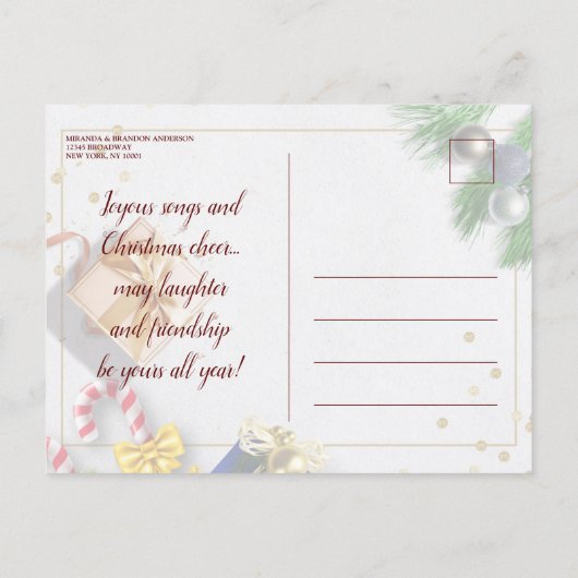 Rustic Gold Gift & Snoep Kerstfeest Uitnodiging (Achterkant)