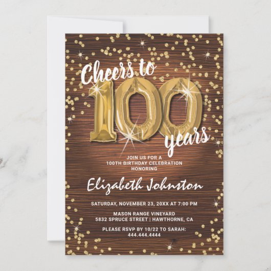 Rustic Gold Glitter 100th Birthday Kaart (Voorkant)