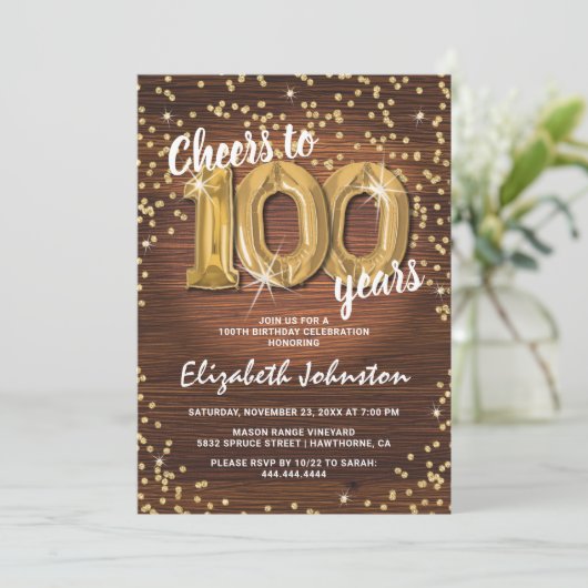 Rustic Gold Glitter 100th Birthday Kaart (Staand voorkant)