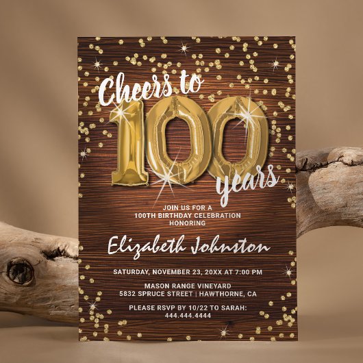 Rustic Gold Glitter 100th Birthday Kaart