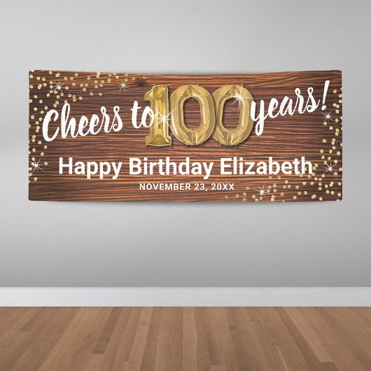 Rustic Gold Glitter 100th Birthday Spandoek