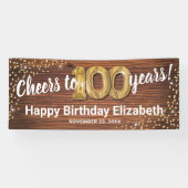 Rustic Gold Glitter 100th Birthday Spandoek (Horizontaal)