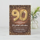 Rustic Gold Glitter 90th Birthday Kaart (Staand voorkant)