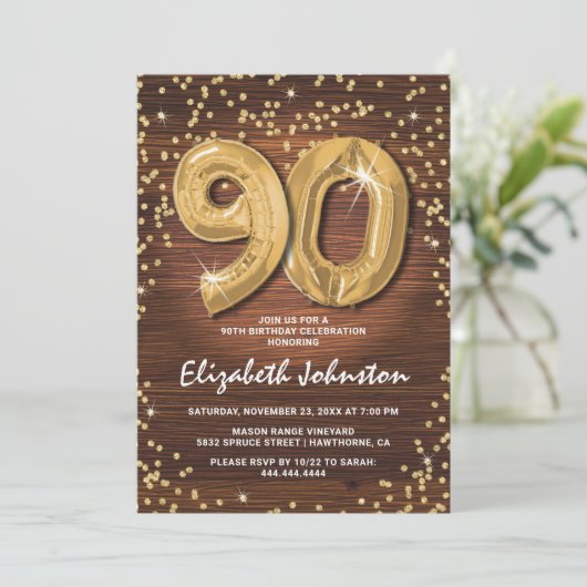 Rustic Gold Glitter 90th Birthday Kaart (Staand voorkant)