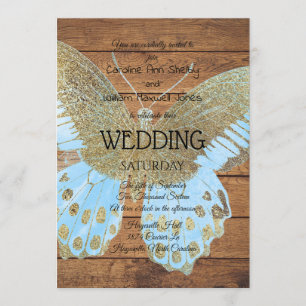 Rustic Gold Glitter Butterfly Wedding Uitnodiging