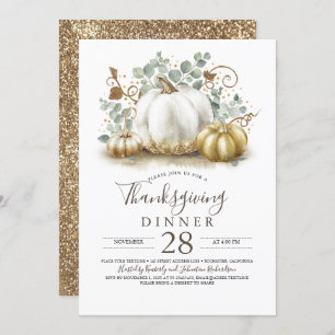 Rustic Gold Glitter Pumpkins Thanksgiving Dinner Kaart