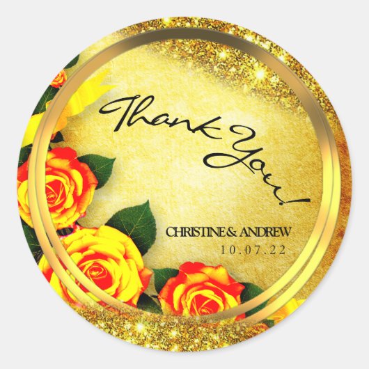 Rustic Gold Glitter Roses Thank You Wedding  Ronde Sticker (Voorkant)