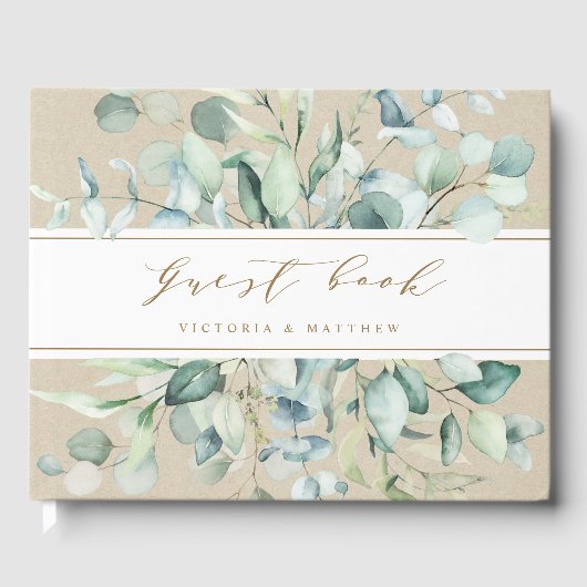 Rustic Gold Green Botanical Wedding Gastenboek (Voorkant)