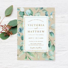 Rustic Gold Green Botanical Wedding Kaart