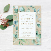 Rustic Gold Green Botanical Wedding Kaart
