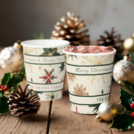  Rustic Gold & Green Snowflakes patroon Papieren Bekers