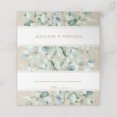 Rustic Gold Green Waterverf Wedding Plaatskaartje (Buitenkant ongevouwen)