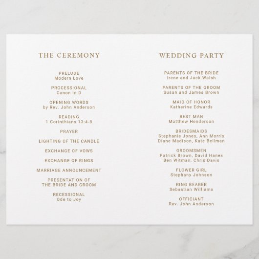 Rustic Gold Green Waterverf Wedding Programme (Achterkant)
