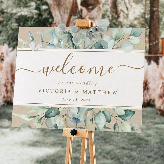Rustic Gold Green Waterverf Wedding Welcome Sign Poster