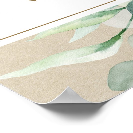 Rustic Gold Green Waterverf Wedding Welcome Sign Poster (Hoek)