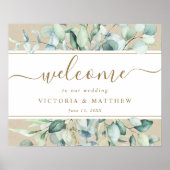 Rustic Gold Green Waterverf Wedding Welcome Sign Poster (Voorkant)