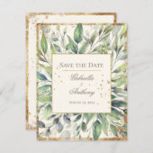 Rustic Gold Greenery Waterverf Save the Date (Voorkant / Achterkant)
