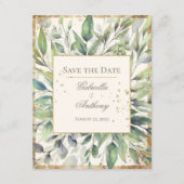 Rustic Gold Greenery Waterverf Save the Date (Voorkant)