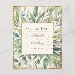 Rustic Gold Greenery Waterverf Save the Date