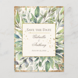 Rustic Gold Greenery Waterverf Save the Date Briefkaart