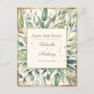 Rustic Gold Greenery Waterverf Save the Date Briefkaart