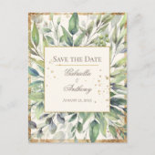 Rustic Gold Greenery Waterverf Save the Date Briefkaart (Voorkant)