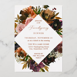 Rustic Gold Herfst Floral Friendsgiving Folie Uitnodiging