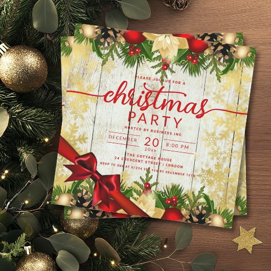 Rustic Gold Holly Berries & Baubles Company Xmas Kaart