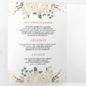 Rustic Gold Ivory Floral in één huwelijk Drieluik Uitnodiging (Binnenzijde eerst)