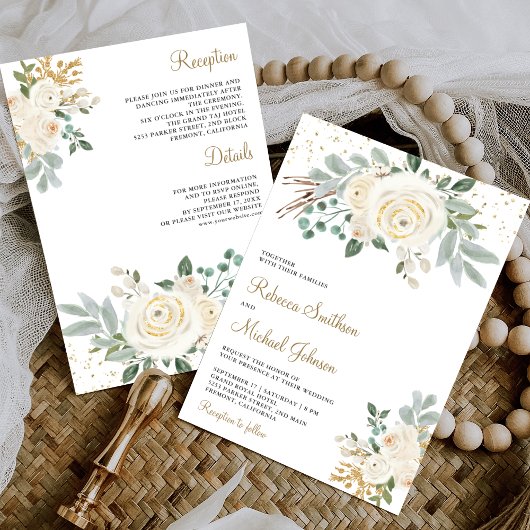 Rustic Gold Ivory Floral in één huwelijk Kaart