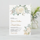 Rustic Gold Ivory Floral in één huwelijk Kaart (Staand voorkant)