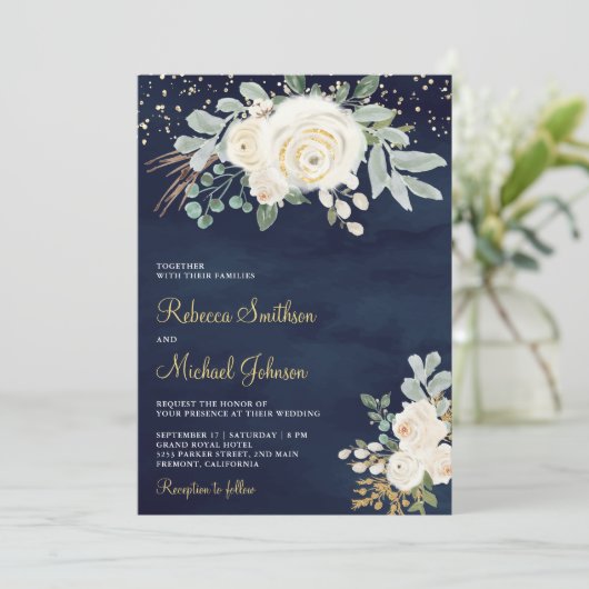 Rustic Gold Ivory Floral in één marinevrouw Kaart (Staand voorkant)