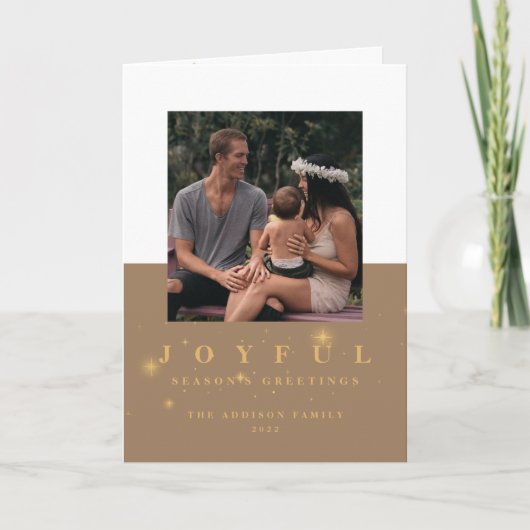 Rustic Gold Joyful 2-fotokerst Feestdagen Kaart (Voorkant)
