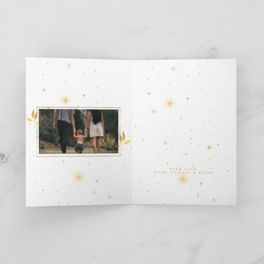 Rustic Gold Joyful 2-fotokerst Feestdagen Kaart (Binnen)